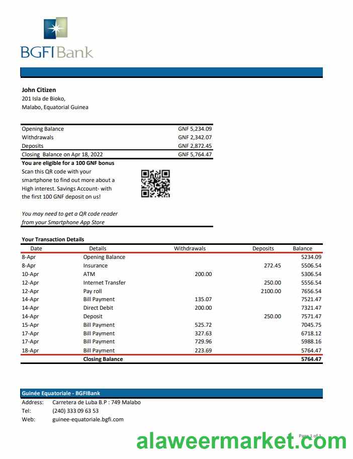 Equatorial Guinea BGFI Bank Statement xls